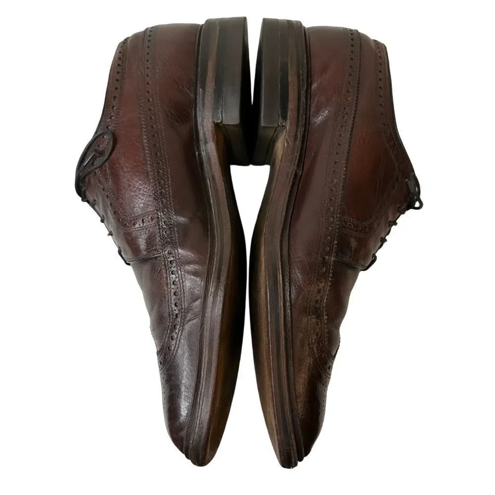 Vintage Men's Brown Leather Wing Tip Shoes Made In USA Circa 1970s Size 11